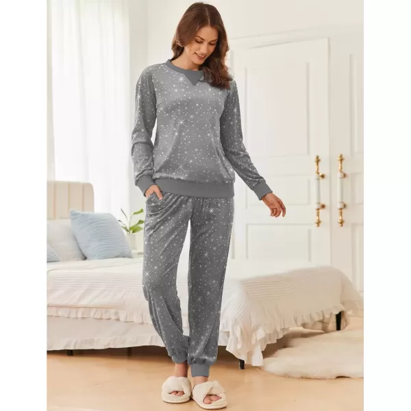 imageEkouaer Womens Pajamas Sets Velvet Long Sleeve Jogger Pjs Soft Sleepwear 2 Piece Lounge Sets Casual TracksuitsGrey Star