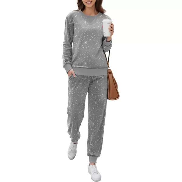 imageEkouaer Womens Pajamas Sets Velvet Long Sleeve Jogger Pjs Soft Sleepwear 2 Piece Lounge Sets Casual TracksuitsGrey Star