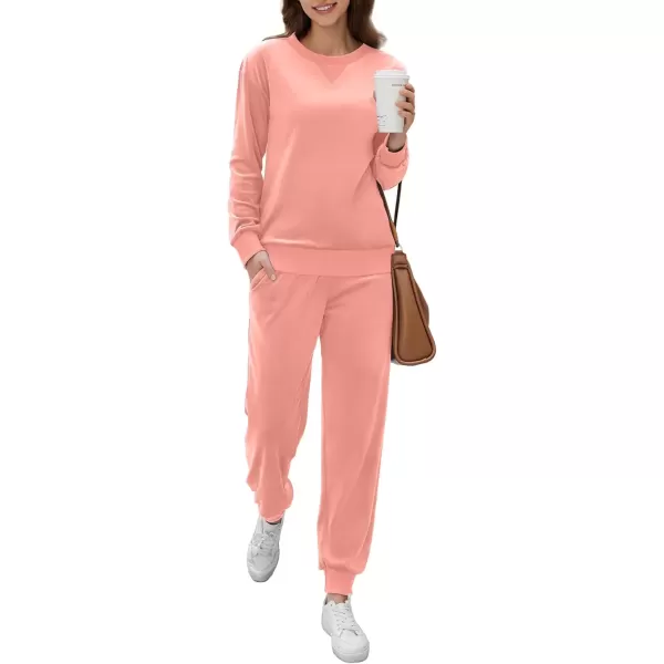 imageEkouaer Womens Pajamas Sets Velvet Long Sleeve Jogger Pjs Soft Sleepwear 2 Piece Lounge Sets Casual TracksuitsPinkish Orange