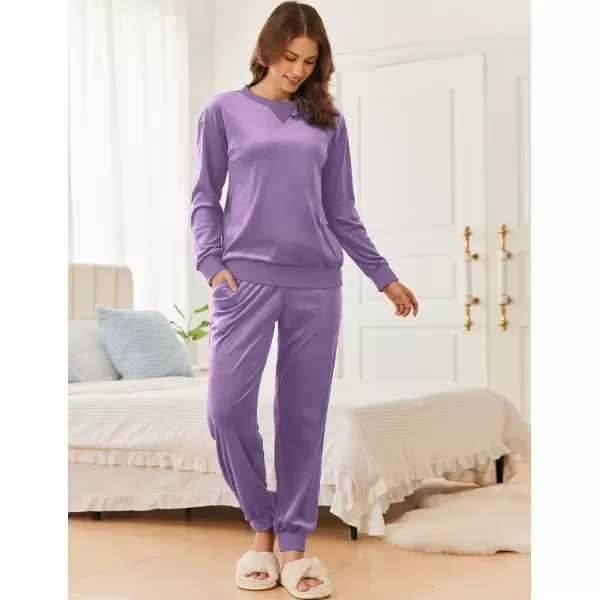 imageEkouaer Womens Pajamas Sets Velvet Long Sleeve Jogger Pjs Soft Sleepwear 2 Piece Lounge Sets Casual TracksuitsPurple