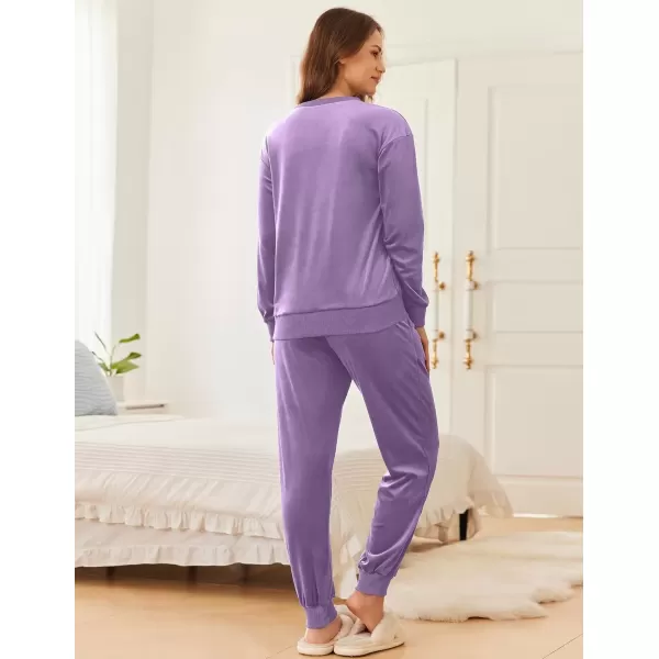 imageEkouaer Womens Pajamas Sets Velvet Long Sleeve Jogger Pjs Soft Sleepwear 2 Piece Lounge Sets Casual TracksuitsPurple