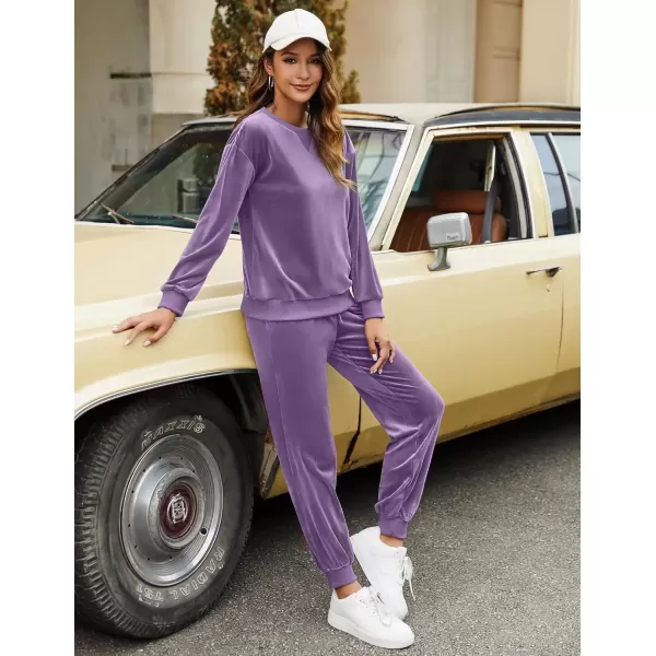 imageEkouaer Womens Pajamas Sets Velvet Long Sleeve Jogger Pjs Soft Sleepwear 2 Piece Lounge Sets Casual TracksuitsPurple