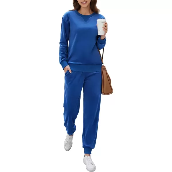 imageEkouaer Womens Pajamas Sets Velvet Long Sleeve Jogger Pjs Soft Sleepwear 2 Piece Lounge Sets Casual TracksuitsRoyal Blue