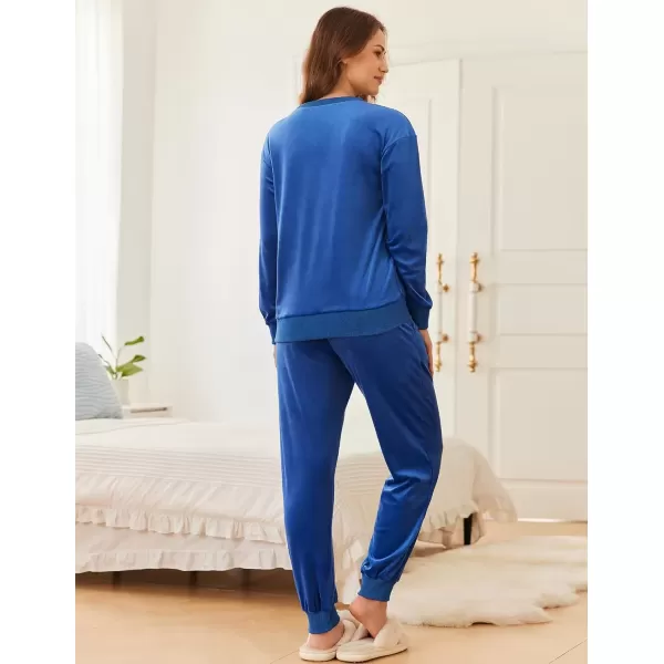 imageEkouaer Womens Pajamas Sets Velvet Long Sleeve Jogger Pjs Soft Sleepwear 2 Piece Lounge Sets Casual TracksuitsRoyal Blue