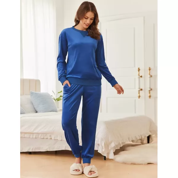 imageEkouaer Womens Pajamas Sets Velvet Long Sleeve Jogger Pjs Soft Sleepwear 2 Piece Lounge Sets Casual TracksuitsRoyal Blue