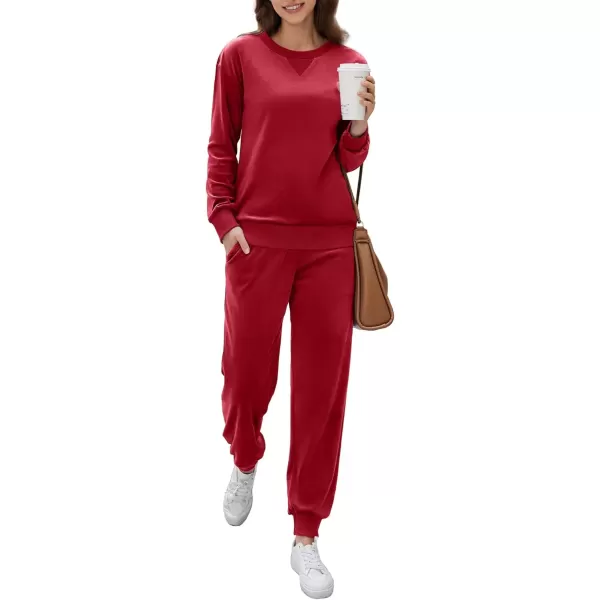 imageEkouaer Womens Pajamas Sets Velvet Long Sleeve Jogger Pjs Soft Sleepwear 2 Piece Lounge Sets Casual TracksuitsWine Red