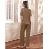 imageEkouaer Lounge Sets for Women Short Sleeve Top and Long Pants Ribbed Knit Pajama Set 2 Piece PJ Sets OutfitsBrown