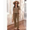 imageEkouaer Lounge Sets for Women Short Sleeve Top and Long Pants Ribbed Knit Pajama Set 2 Piece PJ Sets OutfitsBrown