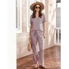 imageEkouaer Lounge Sets for Women Short Sleeve Top and Long Pants Ribbed Knit Pajama Set 2 Piece PJ Sets OutfitsLilac