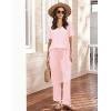 imageEkouaer Lounge Sets for Women Short Sleeve Top and Long Pants Ribbed Knit Pajama Set 2 Piece PJ Sets OutfitsPink