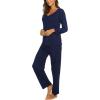 imageEkouaer Womens Pajama Set Long Sleeve Pj Sets Two Piece Loungewear Soft Pajama Top and Pants Pjs SleepwearDark Blue