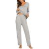 imageEkouaer Womens Pajama Set Long Sleeve Pj Sets Two Piece Loungewear Soft Pajama Top and Pants Pjs SleepwearLight Gray