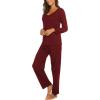 imageEkouaer Womens Pajama Set Long Sleeve Pj Sets Two Piece Loungewear Soft Pajama Top and Pants Pjs SleepwearWine Red