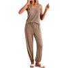 imageEkouaer Womens Pajamas Sleeveless Summer Lounge Set Ribbed Knit Pj Loungewear Soft Tank Sleepwear Nightwear SXXLLight Brown