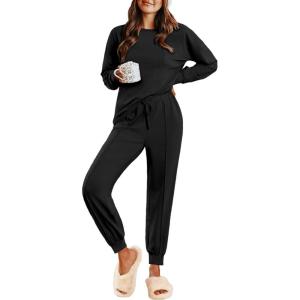 imageEkouaer Lounge Sets for Women 2 Piece Jogger Pajama Long Sleeve Pants Loungewear Sweatsuits Casual Matching OutfitsBlack