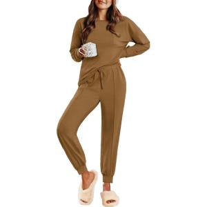 imageEkouaer Lounge Sets for Women 2 Piece Jogger Pajama Long Sleeve Pants Loungewear Sweatsuits Casual Matching OutfitsCoffee