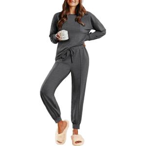 imageEkouaer Lounge Sets for Women 2 Piece Jogger Pajama Long Sleeve Pants Loungewear Sweatsuits Casual Matching OutfitsDeep Grey