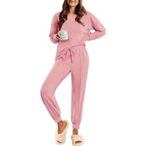 imageEkouaer Lounge Sets for Women 2 Piece Jogger Pajama Long Sleeve Pants Loungewear Sweatsuits Casual Matching OutfitsDusty Pink