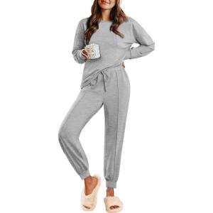 imageEkouaer Lounge Sets for Women 2 Piece Jogger Pajama Long Sleeve Pants Loungewear Sweatsuits Casual Matching OutfitsLight Grey