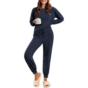 imageEkouaer Lounge Sets for Women 2 Piece Jogger Pajama Long Sleeve Pants Loungewear Sweatsuits Casual Matching OutfitsNavy Blue