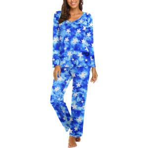 imageEkouaer Womens Pajama Set Long Sleeve Pj Sets Two Piece Loungewear Soft Pajama Top and Pants Pjs SleepwearBlue Stars Tie Dye