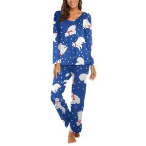 imageEkouaer Womens Pajama Set Long Sleeve Pj Sets Two Piece Loungewear Soft Pajama Top and Pants Pjs SleepwearChristmas Polar Bearroyal Blue