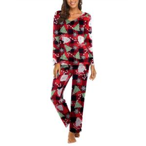 imageEkouaer Womens Pajama Set Long Sleeve Pj Sets Two Piece Loungewear Soft Pajama Top and Pants Pjs SleepwearChristmas Snowman