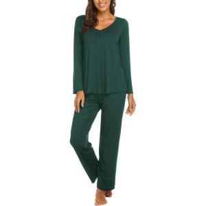 imageEkouaer Womens Pajama Set Long Sleeve Pj Sets Two Piece Loungewear Soft Pajama Top and Pants Pjs SleepwearGreen