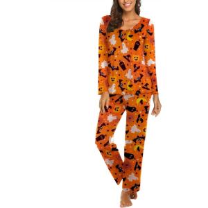 imageEkouaer Womens Pajama Set Long Sleeve Pj Sets Two Piece Loungewear Soft Pajama Top and Pants Pjs SleepwearHalloween Pattern