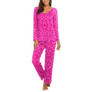 imageEkouaer Womens Pajama Set Long Sleeve Pj Sets Two Piece Loungewear Soft Pajama Top and Pants Pjs SleepwearLeopardrose