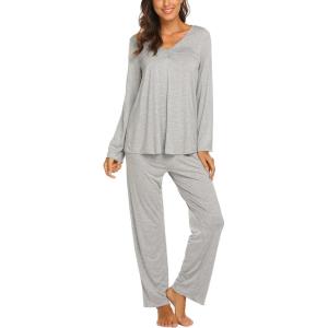 imageEkouaer Womens Pajama Set Long Sleeve Pj Sets Two Piece Loungewear Soft Pajama Top and Pants Pjs SleepwearLight Gray