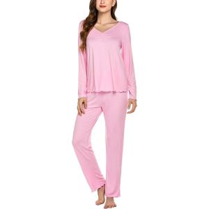 imageEkouaer Womens Pajama Set Long Sleeve Pj Sets Two Piece Loungewear Soft Pajama Top and Pants Pjs SleepwearLight Pink