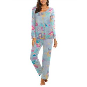 imageEkouaer Womens Pajama Set Long Sleeve Pj Sets Two Piece Loungewear Soft Pajama Top and Pants Pjs SleepwearMermaid