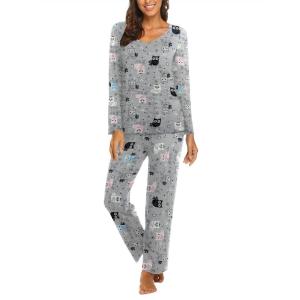 imageEkouaer Womens Pajama Set Long Sleeve Pj Sets Two Piece Loungewear Soft Pajama Top and Pants Pjs SleepwearOwl Pattern