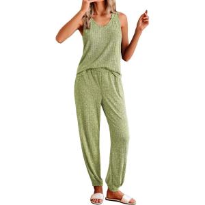 imageEkouaer Womens Pajamas Sleeveless Summer Lounge Set Ribbed Knit Pj Loungewear Soft Tank Sleepwear Nightwear SXXLLight Green