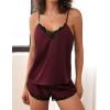 imageEkouaer Pajama Sets For Women 2 Piece Silk Lingerie Sleepwear Satin Cami Pj Shorts Set Soft NightwearDark Red