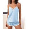 imageEkouaer Pajama Sets For Women 2 Piece Silk Lingerie Sleepwear Satin Cami Pj Shorts Set Soft NightwearLight Blue