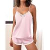 imageEkouaer Pajama Sets For Women 2 Piece Silk Lingerie Sleepwear Satin Cami Pj Shorts Set Soft NightwearPastel Pink