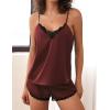 imageEkouaer Pajama Sets For Women 2 Piece Silk Lingerie Sleepwear Satin Cami Pj Shorts Set Soft NightwearWine Red