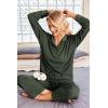 imageEkouaer Waffle Knit Pajamas Set for Women 2 Piece Outfits Long Sleeve Button Top and Wide Leg Pant with Pockets LoungewearArmy Green