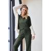 imageEkouaer Waffle Knit Pajamas Set for Women 2 Piece Outfits Long Sleeve Button Top and Wide Leg Pant with Pockets LoungewearArmy Green