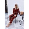 imageEkouaer Waffle Knit Pajamas Set for Women 2 Piece Outfits Long Sleeve Button Top and Wide Leg Pant with Pockets LoungewearBlack and Red Plaid