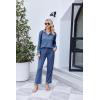 imageEkouaer Waffle Knit Pajamas Set for Women 2 Piece Outfits Long Sleeve Button Top and Wide Leg Pant with Pockets LoungewearBlue