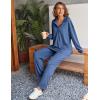 imageEkouaer Waffle Knit Pajamas Set for Women 2 Piece Outfits Long Sleeve Button Top and Wide Leg Pant with Pockets LoungewearBlue