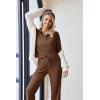 imageEkouaer Waffle Knit Pajamas Set for Women 2 Piece Outfits Long Sleeve Button Top and Wide Leg Pant with Pockets LoungewearBrown