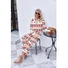 imageEkouaer Waffle Knit Pajamas Set for Women 2 Piece Outfits Long Sleeve Button Top and Wide Leg Pant with Pockets LoungewearChristmas Red