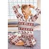 imageEkouaer Waffle Knit Pajamas Set for Women 2 Piece Outfits Long Sleeve Button Top and Wide Leg Pant with Pockets LoungewearChristmas Red