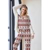 imageEkouaer Waffle Knit Pajamas Set for Women 2 Piece Outfits Long Sleeve Button Top and Wide Leg Pant with Pockets LoungewearChristmas Red