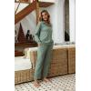 imageEkouaer Waffle Knit Pajamas Set for Women 2 Piece Outfits Long Sleeve Button Top and Wide Leg Pant with Pockets LoungewearGreen