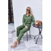 imageEkouaer Waffle Knit Pajamas Set for Women 2 Piece Outfits Long Sleeve Button Top and Wide Leg Pant with Pockets LoungewearGreen